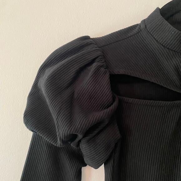 Cult Gaia Women's size XS Black Mora Top Ribbed Cut-Out Long Sleeve Blouse - Picture 4 of 11
